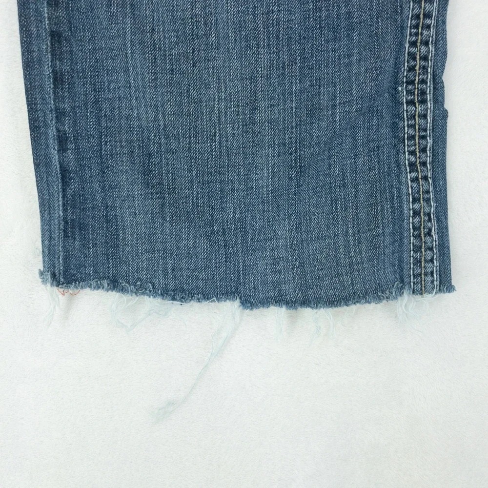 Big Star Pioneer Jeans Mens 33R Blue Distressed Boot Cut Raw Hem Buckle